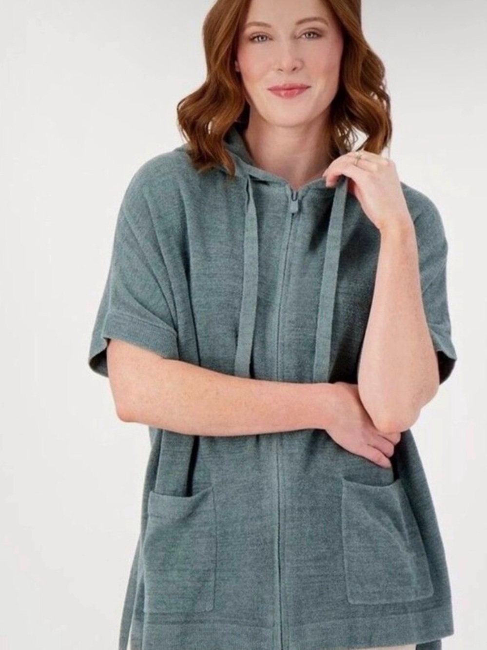 Barefoot Dreams Teal Short-Sleeve Zip Hoodie